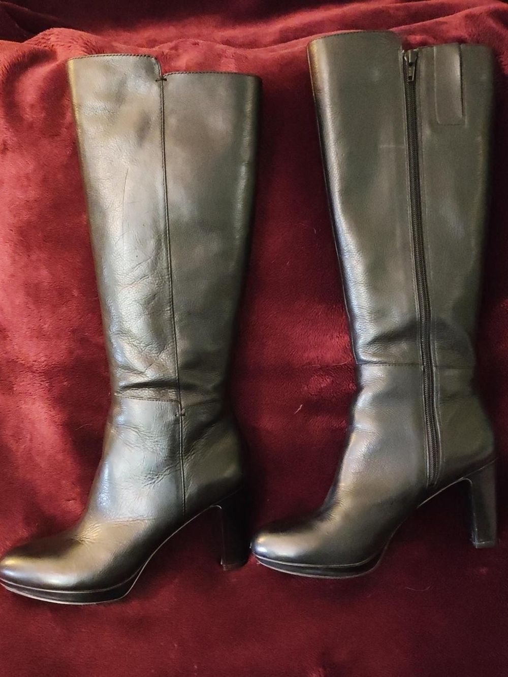 Nine West Black Leather Knee-High Heeled Boots